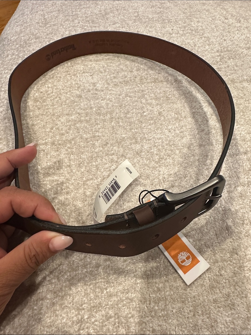 Size 36 Timberland Dark Brown Leather Men's Belt with Metal Buckle